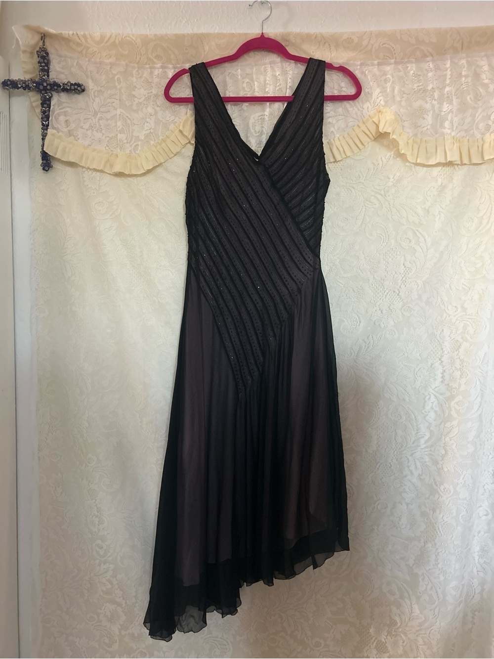 Adrianna Papell asymmetrical beaded silk dress S-M